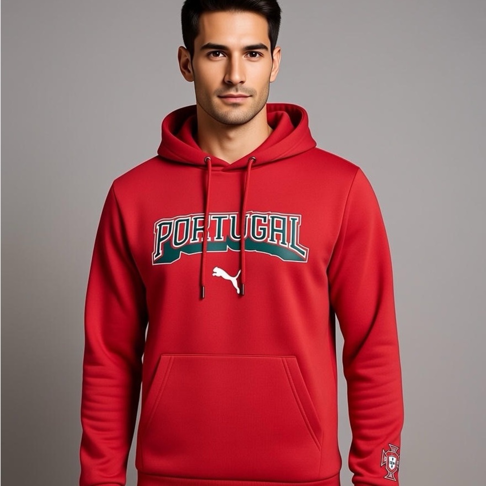 Puma Men's Red Portugal hoodie with front pouch size medium